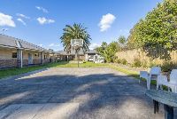 Backyard basketball-with-hoop_-palm-tree-and-outdoor-seating